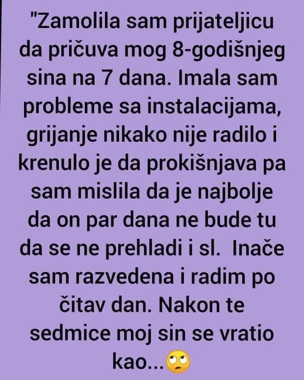 “Zamolila sam prijateljicu da pričuva mog 8-godišnjeg sina na 7 dana”