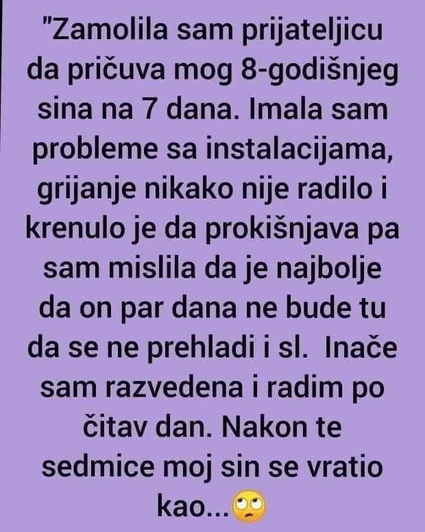 “Zamolila sam prijateljicu da pričuva mog 8-godišnjeg sina na 7 dana- IZNENADILA SAM SE ONIM ŠTO MU JE ONA URADILA…”