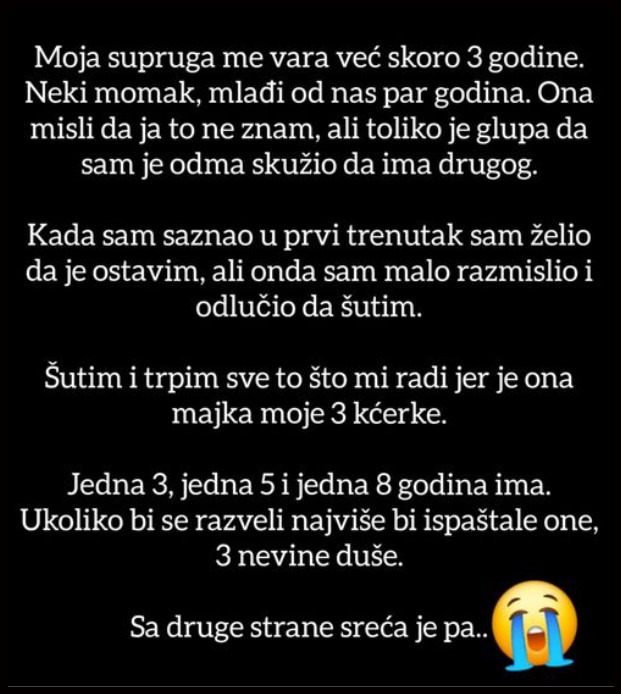 “Moja supruga me vara već blizu 3 godine…”