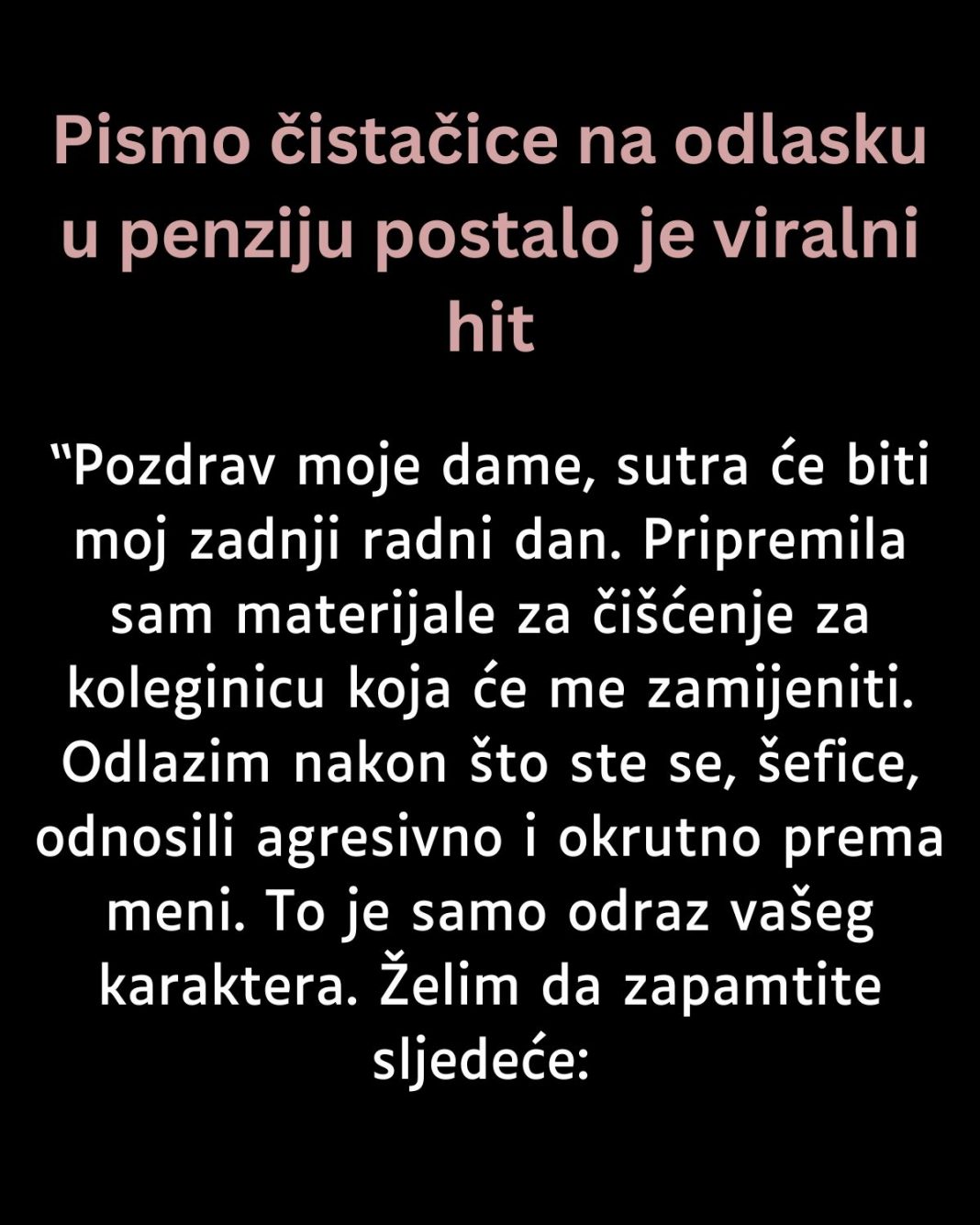 Pismo čistačice na odlasku u penziju postalo je viralni hit:”Želim da zapamtite…”